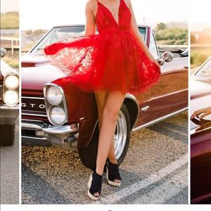 Red floral velvet dress